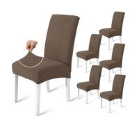 Ystyle Coprisedie con Schienale 6 Pezzi, Elasticizzato Copri Sedie Soggiorno Cucina, Fodere per Sedia Morbido Comodo Anti-Graffio, Facile da Pulire e Resistente, Lavabile Estraibile, Marrone