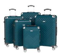 Ystyle Ensemble de valises rigides 5 pièces, Serrure à Combinaison, Manico Telescopico e 4 Roulettes Silencieuses 360°, Trolley Resistenti da Viaggio, S-M-L-XL-XXL, Blu Pavone