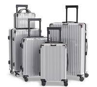 Ystyle Set 5 Valigie Rigide (51/57/67/77cm) e Beauty Case, Manico Telescopico e Ruote Easy Roll a 360°, Lucchetto Serratura a Codice, Trolley Resistenti da Viaggio, con Bagaglio a Mano, Argento