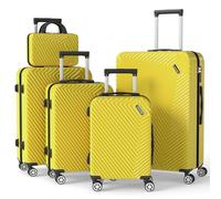 Ystyle Set 5 Valigie Rigide in ABS e Beauty Case, Manico Telescopico e Ruote Easy Roll, Lucchetto Serratura a Codice, Trolley Resistenti da Viaggio, con Bagaglio a Mano, Giallo Pallido
