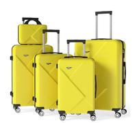 Ystyle Set 5 Valigie Rigide in ABS e Beauty Case, Manico Telescopico e Ruote Easy Roll, Lucchetto Serratura a Codice, Trolley Resistenti da Viaggio, con Bagaglio a Mano, Giallo Pallido