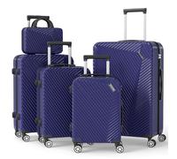 Ystyle Set 5 Valigie Rigide in ABS e Beauty Case, Manico Telescopico e Ruote Easy Roll, Lucchetto Serratura a Codice, Trolley Resistenti da Viaggio, con Bagaglio a Mano, Blu Perlato