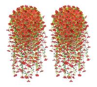 YSUVIN Fiore Artificiale Appesi, 4 Pezzi Fiore Artificiale da Esterno, 76CM Simulazione Pianta Appesa, Balcone Esterno Giardino Patio Matrimonio Fiori-Finti per Decorazioni Appeso, Rosso