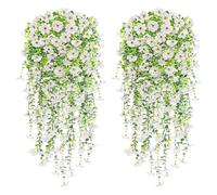YSUVIN Fiore Artificiale Appesi, 4 Pezzi Fiore Artificiale da Esterno, 76CM Simulazione Pianta Appesa, Balcone Esterno Giardino Patio Matrimonio Fiori-Finti per Decorazioni Appeso, Bianco