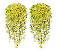YSUVIN Fiore Artificiale Appesi, 4 Pezzi Fiore Artificiale da Esterno, 76CM Simulazione Pianta Appesa, Balcone Esterno Giardino Patio Matrimonio Fiori-Finti per Decorazioni Appeso, Giallo