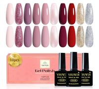 YSUVIN Semipermanente Unghie, 10 Colori Rosa Nude Brillante Rosa Chiaro Rosso Bordeaux Scuro Glitter Champagne Oro Argento Smalto Per Unghie Soak Off UV/LED DIY Nail Art Salone, 8 ML