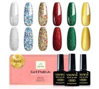 YSUVIN Smalto Semipermanente Glitter, 6 Colori Blu Rosso Verde Oro Argento Glitter Semipermanente Unghie, Smalto Per Unghie Soak Off UV/LED per Donne Partito DIY Nail Art Salon Manicure Regali, 8ml