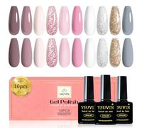 YSUVIN Smalto Semipermanente, Kit Per Unghie in Gel Nudo Rosa Glitterato, Set di Smalto UV Led Soak Off, Necessario Per La Nail Art Del Salone