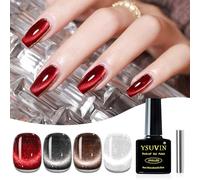 YSUVIN Smalto Semipermanente Unghie Magnetico, 4 Colori Rosso Nero Marrone Bianco Vernis Cat Eye Gelée Trasparente Semi-permanente con Aimant Soak Off UV/LED Per Pailleté Kit di Manicure, 8 ML
