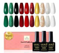 YSUVIN Smalto Semipermanente Unghie Natale, 10 Colori Verde Nero Rosso Oro Bianco Glitter Champagne Argento Natale Smalto Per Unghie Soak Off UV/LED Nail Art Nail Polish Set,8 ML