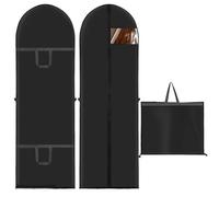 YSWOVUO 2 Pezzi Custodia Porta Abiti Lungo, Custodie per Abiti con Cerniera 180×60cm, Pieghevole Borsa Porta Abiti Nero con Finestra per Cappotti, Giacche, Antipolvere Custodie da Viaggio