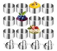 YSWOVUO 24 Pezzi Coppapasta Set, 16 Coppapasta Tondi 8 cm con 4 Pressa e 4 Base, Coppa Pasta Tondo Cciaio Inox per Torte per DIY Mousse Dessert