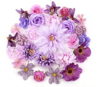 YSWOVUO 29 Pezzi Teste di Fiori Artificiali, 13 Specie 4~13cm Fiori Finti per Decorazioni, Fiori Finti Artificiali per Fai da te Corona Torta Bouquet Matrimonio Festa Scrapbooking Artigianato, Viola