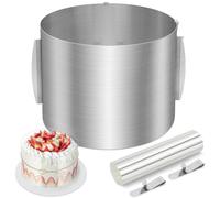 YSWOVUO Anello Torta, Cerchio Torta Altezza 20 cm, Anello per Torta Ø 16-30 cm, Circolare in Acciaio Inox Stampo per Torte ad Anello, Anello per Torta con Clip di Fissaggio e Torta Collare Trasparenti