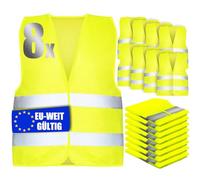 YSWOVUO Gilet Alta visibilità, 8 Pezzi Gilet Catarifrangente, Giubbotto Catarifrangente Uomo Donna, Giubbotto Alta visibilità Valido in Tutta Europa in Conformità alla Norma EN ISO 20471