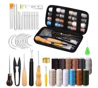 YSWOVUO Kit da Cucito in Pelle, 48 Pezzi Kit di Riparazione Tappezzeria, Set da Cucito in Pelle per Tappezzeria Include Filo per Cucire e Aghi, Punteruolo, per la Lavorazione Della Pelle