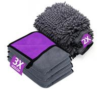 YSWOVUO Kit Pulizia Auto con 3 Pezzi Panno Microfibra Auto e 2 Pezzi Guanto Lavaggio, 600 GSM Panno in Microfibra per Super Assorbenti, Senza Graffi per Cura Moto (40 x 30 cm)
