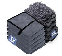 YSWOVUO Kit Pulizia Auto con 3 Pezzi Panno Microfibra Auto e 2 Pezzi Guanto Lavaggio, 600 GSM Panno in Microfibra per Super Assorbenti, Senza Graffi per Cura Moto (40 x 30 cm)