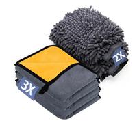 YSWOVUO Kit Pulizia Auto con 3 Pezzi Panno Microfibra Auto e 2 Pezzi Guanto Lavaggio Auto, 600 GSM Panno in Microfibra per Auto Super Assorbenti, Senza Graffi per Cura Auto Moto (40 x 30 cm)