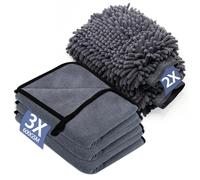 YSWOVUO Kit Pulizia Auto con 3 Pezzi Panno Microfibra Auto e 2 Pezzi Guanto Lavaggio Auto, 600 GSM Panno in Microfibra per Auto Super Assorbenti, Senza Graffi per Cura Auto Moto (40 x 30 cm)