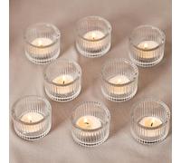 YSWOVUO Set di 12 Mini Portacandele, Porta Candele in Vetro Trasparente, 5cm x 3.5cm Porta Candele da Tavolo, Porta Candele per Candele Lumini per Centrotavola Decorazioni Casa Matrimoni Feste