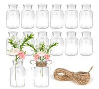 YSWOVUO Set di 12 Mini Vasi in Vetro, 125ml Vaso Fiori con Corda di Iuta, 5.5X10.3cm Vasi Piccoli, Vaso Fiori Vetro per Decorazione da Tavolo Matrimoni Feste, Lavabile in lavastoviglie