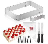 YSWOVUO Stampo Rettangolare Torta Regolabile, Stampo Torta Rettangolare in Acciaio Inox, Anello Torta Anello per Dolci per Torte Crostate Pizze Fai da Te