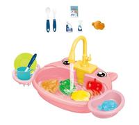 Ysyqkn Kitchen Lavandino Giocattolo Set Bambini Simulazione Lavastoviglie Giocattolo Accessori Cucina Funzione Circolazione Acqua Adatto per Gioco, Maiale Rosa
