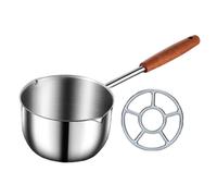 Ysyqkn Padella per Olio Caldo in Acciaio Inox con Manico Lungo in Legno Casseruola Sciogliburro Pentolino per Cioccolato con Doppio Beccuccio Resistenza Alla, 500 Ml
