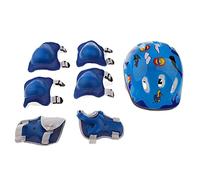 Ysyqkn Set di 7 Pezzi per Casco di per Bambini: Casco, Ginocchiere, Gomitiere, Protezioni per I Polsi, Imbottitura in Schiuma Spessa, Adatto, Blu