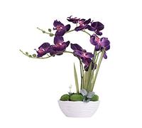 YSZL Grande orchidea artificiale in vaso, composizione floreale in seta con vaso in ceramica, viola scuro