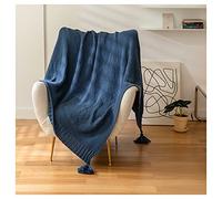 YT-KOKE Knit Throw Blankets with Lovely Tassels, Lightweight And Soft Blanket for Sofa Bed, Solid Color Simple Blanket Suitable for Women Men And Kids (Washing Blue)