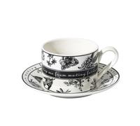 YT-KOKE Set di Tazze da Caffè e Piattini in Ceramica Floreale Nera Vintage, Tazza in Porcellana Retrò con Manico, Tazza da Tè con Motivo Floreale Dipinto a Mano con Cucchiai