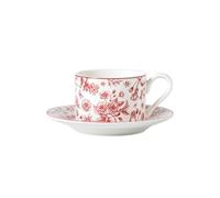 YT-KOKE Set di Tazze da Caffè e Piattini in Ceramica Red Rose, Tazza in Porcellana Retrò con Manico, Tazza da Tè con Motivo Floreale Dipinto a Mano con Cucchiai