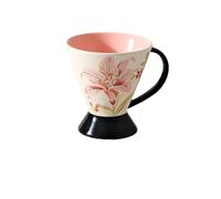 YT-KOKE Tazze in Porcellana con Motivo Floreale Retrò, Tazza da Tè Alta da Caffè in Ceramica da 11 Once con Manico, Tazze per Bere Tazze per Latte, Tè, Cacao (White Lily)