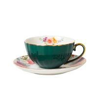 YT-KOKE Tazzine da Caffè in Ceramica Massiccia con Bordo Oro, Set Tazza da Tè e Piattini con Manico in Oro, Tazzine da Caffè in Ceramica con Piattino, Tazzine da Caffè Espresso (Dark Green)