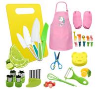 YTACREA Coltello Bambini, Set di 27 Coltelli da Cucina per Bambini，Coltello Bambini Montessori per tagliare e cucinare, frutta o verdura,incluso tagliere e pelapatate