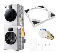 YTACREA Kit Sovrapposizione Universale per Lavatrice Asciugatrice, Supporto Asciugatrice Sopra Lavatrice con 8 Cuscinetti Antivibranti e 1 Corde a Cricchetto, Telaio Intermedio Regolabile 44.5-70 CM