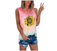 YTao Tank Tops for Women,Women's Summer Sunflower Tie-Dye Sleeveless (Vinyl LP)