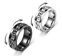 YTAXYZWR anelli antistress uomo 2 pezzi in acciaio inossidabile regolabili 8 mm nero e argento accessori moda eleganti per rilassamento quotidiano e gestione dell’ansia