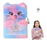 YTAXYZWR Diario Segreto per Bambina con Lucchetto e Chiave 21,5x15,5 cm Rosa/Blu in Peluche Morbido con Gatto 3D e Stella per Scuola Regalo Compleanno Natale journaling diario Personale
