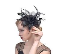 YTBHSHXZ， Cappello copricapo di piume cappello da donna copricapo da sposa cocktail tè festa copricapo in pizzo(Black)