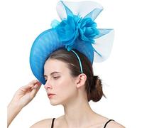 YTBHSHXZ， Cappello da donna con fascia for capelli, fermaglio for capelli, cocktail, tè, festa, con velo e copricapo di piume(Sea blue)