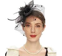 YTBHSHXZ， Cappello da donna con fiocco, fiore, rete, piume, fermaglio for capelli, copricapo da ballo, cappello a bombetta(Colour 1)