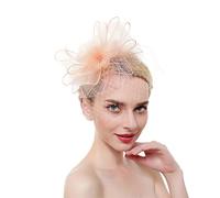 YTBHSHXZ， Cappello da donna con fiori, nastri in rete e piume, fascia for capelli, fermaglio for capelli, copricapo da cocktail e tè.(Navy)