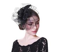 YTBHSHXZ， Cappello da donna con fiori, nastri in rete e piume, fascia for capelli o fermaglio for cocktail e tè.(Black)