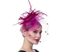 YTBHSHXZ， Cappello da donna for cocktail party, matrimonio, chiesa, fiore, cappello di piume, copricapo in rete(B)