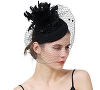 YTBHSHXZ， Cappello da sposa con velo, fascinator, cappello da cocktail, for feste, chiesa, matrimonio, fiore, cappello con piume, copricapo in rete(Yellow)
