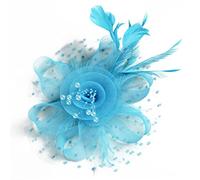 YTBHSHXZ， Cappello da sposa con velo in rete e piume, accessorio for capelli da sposa, da cocktail(Lake blue)