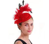 YTBHSHXZ， Cappello da sposa in rete, copricapo con piume, for donne, copricapi, veli, accessori for capelli(Red)